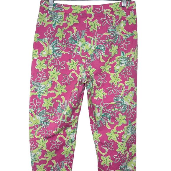 Lilly Pulitzer Pants Womens Petites 10P Cropped Pink Green Floral Hula Monkey - Picture 9 of 12